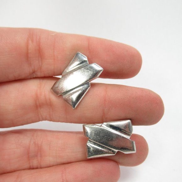 Vintage Silvertone Geometric Cuff Links - Picture 1 of 6